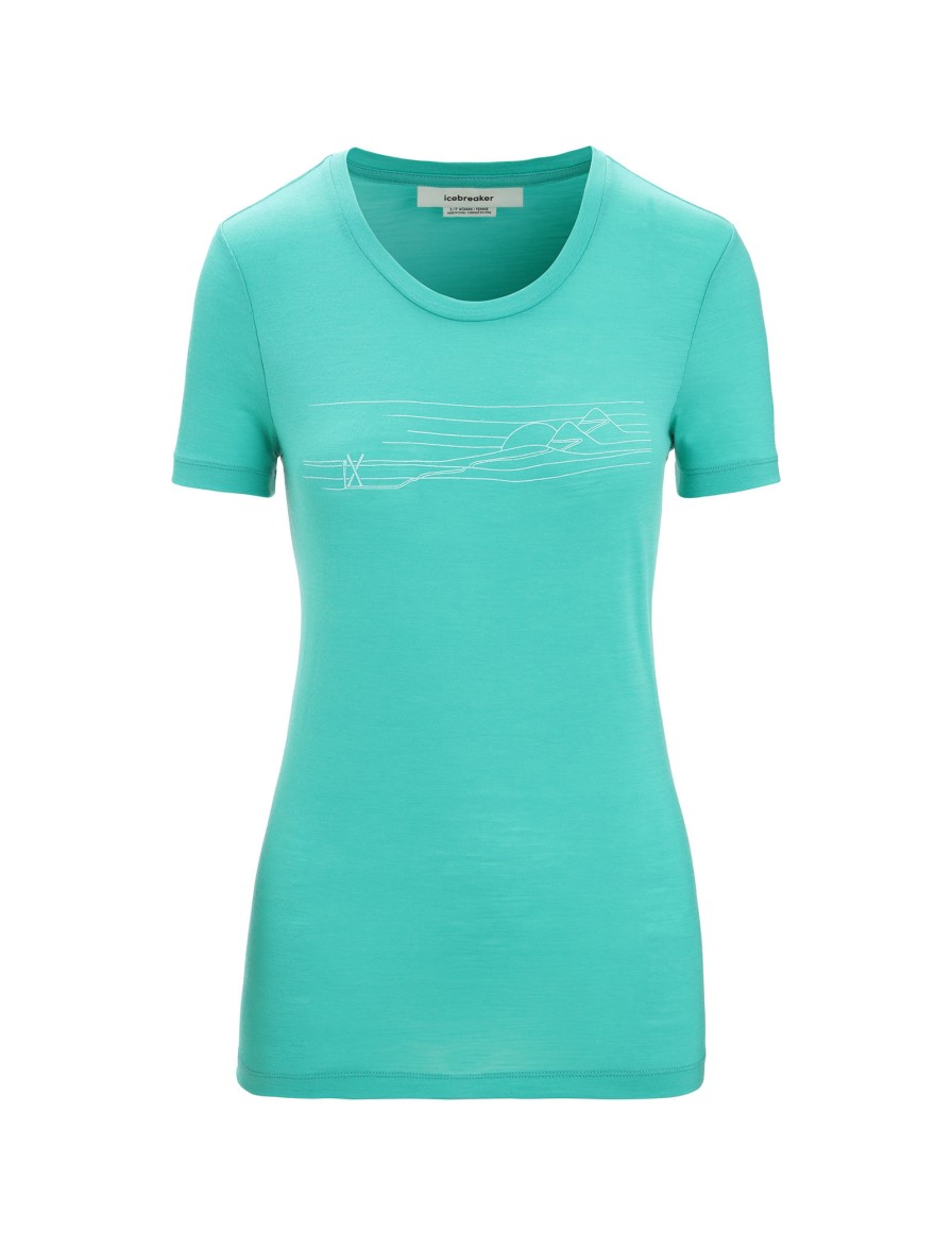 Turystyka Icebreaker Koszulki | Koszulka Damska Icebreaker Women Tech Lite Ii Ss Tee Ski Stripes T-Shirt