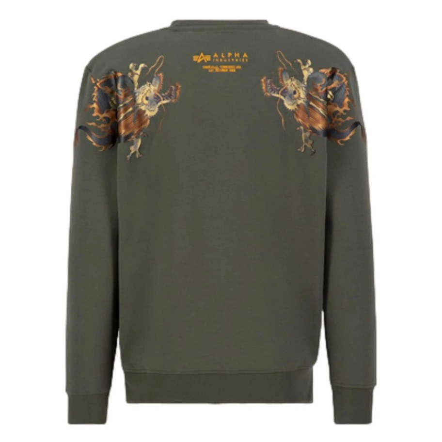 Mezczyzna Alpha Industries Bluzy I Swetry Meskie | Bluza Bez Kaptura Alpha Industries Dragon Emb Sweater Meska